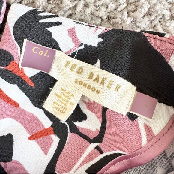 Ted Baker Colour by Numbers Queta Crane-Print Dress in Pink Size 3 (8 US) - Picture 7 of 9